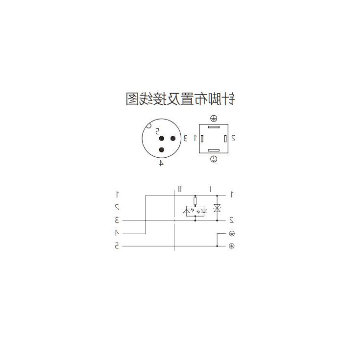 Valve plug Type C, Industrial, 9.4 mm, 4Pin/M12 straight male head、双端预铸PVC非柔性电缆、灰色护套、6VC063-XXX